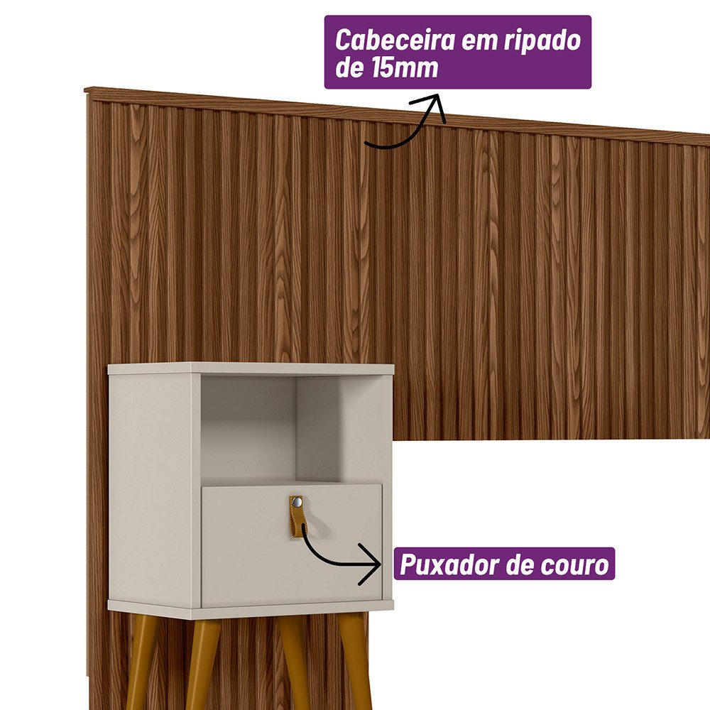 Conjunto Cabeceira Casal em Ripado Laranjeiras 2.4 com 2 Mesas de Cabeceira Búzios Linea Brasil - 5