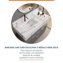 Conjunto para Banheiro Bancada em Porcelanato com Cuba Esculpida, Armário e Espelho Ripy 100cm - 9