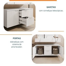 Conjunto para Banheiro Bancada em Porcelanato com Cuba Esculpida, Armário e Espelho Ripy 100cm - 7
