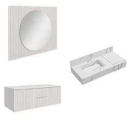 Conjunto para Banheiro Bancada em Porcelanato com Cuba Esculpida, Armário e Espelho Ripy 100cm - 2