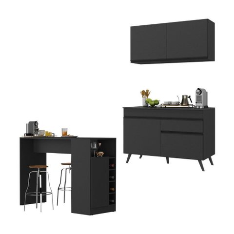 Cozinha Compacta com Bancada Americana 1 Porta Veneza Multimóveis Mp2207 Preto