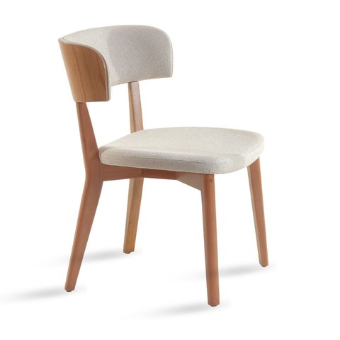 Cadeira de Madeira Joy Escandinava Estofada e Encosto Madeira Estofada