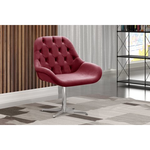 Poltrona Lua Giratória de Metal Cadeira Decorativa Sala, Escritório, Recepção Vermelho Bordô