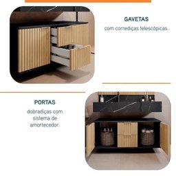 Conjunto para Banheiro Bancada em Porcelanato com Cuba Esculpida, Armário e Espelho Ripy 100cm - 7