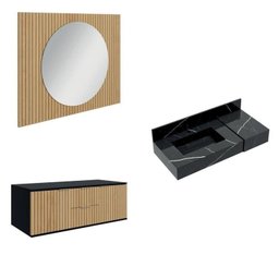 Conjunto para Banheiro Bancada em Porcelanato com Cuba Esculpida, Armário e Espelho Ripy 100cm - 2