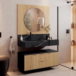 Conjunto para Banheiro Bancada em Porcelanato com Cuba Esculpida, Armário e Espelho Ripy 100cm - 14