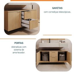 Conjunto para Banheiro Bancada em Porcelanato com Cuba Esculpida, Armário e Espelho Ripy 100cm - 7