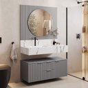 Ver imagem 1 de Conjunto para Banheiro Bancada em Porcelanato com Cuba Esculpida, Armário e Espelho Ripy 100cm