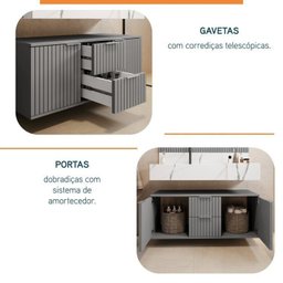 Conjunto para Banheiro Bancada em Porcelanato com Cuba Esculpida, Armário e Espelho Ripy 100cm - 7