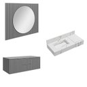 Ver imagem 2 de Conjunto para Banheiro Bancada em Porcelanato com Cuba Esculpida, Armário e Espelho Ripy 100cm Yesca