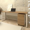 Ver imagem 1 de Mesa Escrivaninha Industrial 170cm com Gaveteiro e Pés Metal Cor:macadâmia com Branco