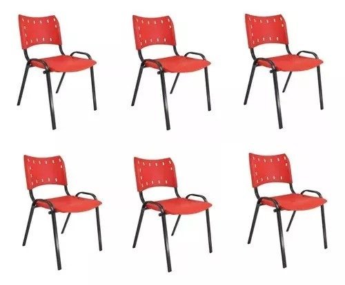 Kit Com 6 Cadeiras Iso Para Escola Escritório Comércio Vermelha Base Preta - 1