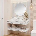 Ver imagem 1 de Conjunto para Banheiro Bancada em Porcelanato com Cuba Esculpida, Prateleira e Espelho Ripy 100cm Branco