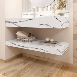 Conjunto para Banheiro Bancada em Porcelanato com Cuba Esculpida, Prateleira e Espelho Ripy 100cm - 8