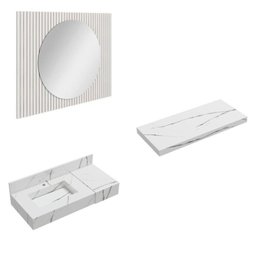 Conjunto para Banheiro Bancada em Porcelanato com Cuba Esculpida, Prateleira e Espelho Ripy 100cm - 2