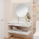 Ver imagem 1 de Conjunto para Banheiro Bancada em Porcelanato com Cuba Esculpida, Prateleira e Espelho Ripy 100cm Ye