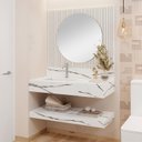 Ver imagem 1 de Conjunto para Banheiro Bancada em Porcelanato com Cuba Esculpida, Prateleira e Espelho Ripy 100cm