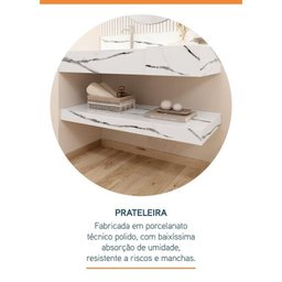 Conjunto para Banheiro Bancada em Porcelanato com Cuba Esculpida, Prateleira e Espelho Ripy 100cm - 7
