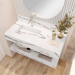 Conjunto para Banheiro Bancada em Porcelanato com Cuba Esculpida, Prateleira e Espelho Ripy 100cm - 13