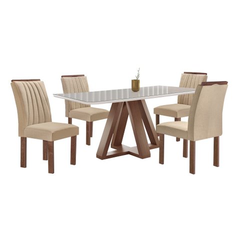 Mesa Kyra 120CMX90CM 4 Cadeiras Arizona Tampo Smart Plus Vidro Off White