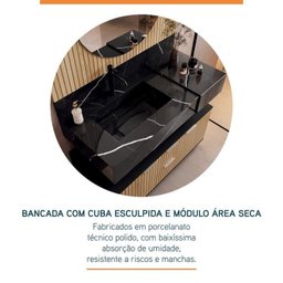 Conjunto para Banheiro Bancada em Porcelanato com Cuba Esculpida, Prateleira e Espelho Ripy 100cm - 5
