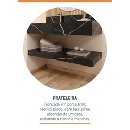 Conjunto para Banheiro Bancada em Porcelanato com Cuba Esculpida, Prateleira e Espelho Ripy 100cm - 7