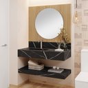 Ver imagem 1 de Conjunto para Banheiro Bancada em Porcelanato com Cuba Esculpida, Prateleira e Espelho Ripy 100cm Preto/Wood