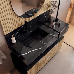 Conjunto para Banheiro Bancada em Porcelanato com Cuba Esculpida, Prateleira e Espelho Ripy 100cm - 12