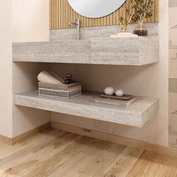 Conjunto para Banheiro Bancada em Porcelanato com Cuba Esculpida, Prateleira e Espelho Ripy 100cm - 9