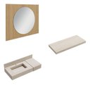 Ver imagem 2 de Conjunto para Banheiro Bancada em Porcelanato com Cuba Esculpida, Prateleira e Espelho Ripy 100cm Amarelo/Wood/Travertino
