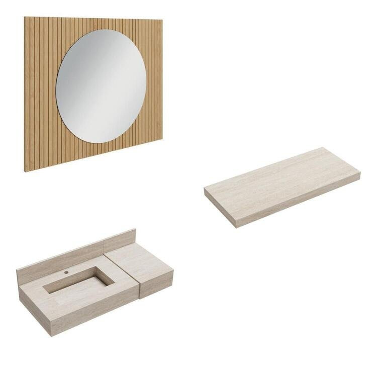 Conjunto para Banheiro Bancada em Porcelanato com Cuba Esculpida, Prateleira e Espelho Ripy 100cm - 2