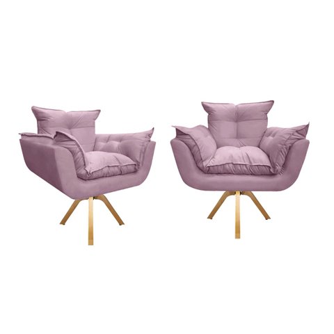Kit 2 Poltronas Decorativa Opala Base Giratória Suede Rosê Ms Decor