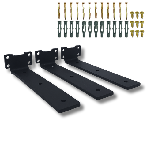 3 Suportes de Prateleira 20cm Mão Francesa Estilo Moderno Aço Resistente Acabamento Invisível Preto
