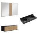 Ver imagem 2 de Conjunto para Banheiro Bancada em Porcelanato com Cuba Esculpida, Armário e Espelho Ripy 120cm Preto/Wood