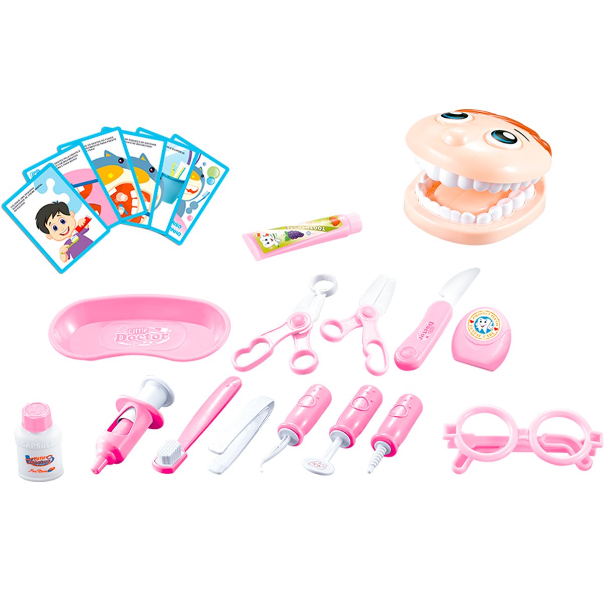 Kit Dentista Infantil 16 Peças Fenix Brinquedo Infantil Odontologia Rosa