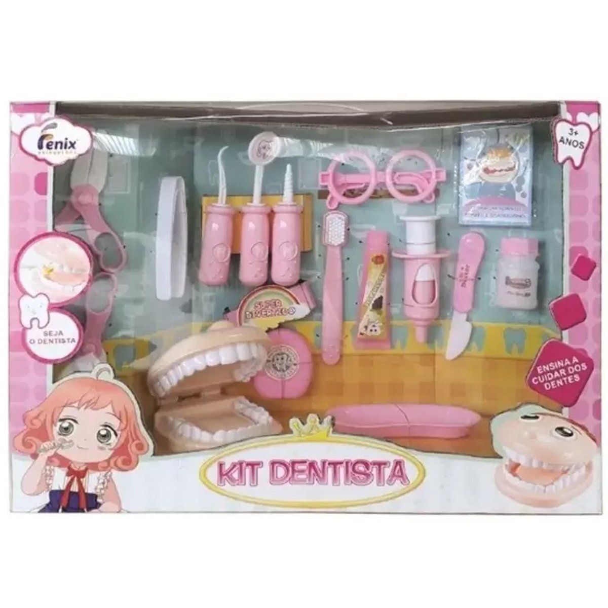 Kit Dentista Infantil 16 Peças Fenix Brinquedo Infantil Odontologia Rosa - 2