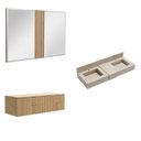 Ver imagem 2 de Conjunto para Banheiro Bancada em Porcelanato com Cuba Esculpida, Armário e Espelho Ripy 120cm Amarelo/Wood/Travertino