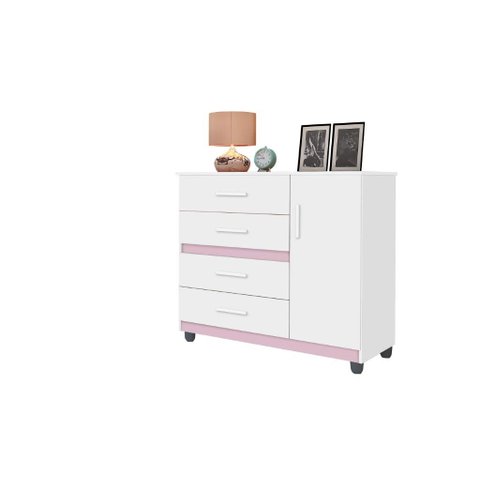 Cômoda Organizadora Pr 4 Gavetas Cor Branco / Rosa