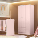 Ver imagem 7 de Conjunto Infantil Aurora Rosa Acetinado: Berço Aurora + Kit Rodízios + Cômoda Aurora + Guarda-