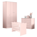 Ver imagem 1 de Conjunto Infantil Aurora Rosa Acetinado: Berço Aurora + Kit Rodízios + Cômoda Aurora + Guarda-