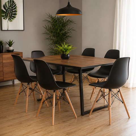 Kit com 6 Cadeira Charles Eames Eiffel Dkr Wood Preto Preto