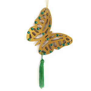 Adorno em Mdf com Enfeites Borboleta Dourada 22cm