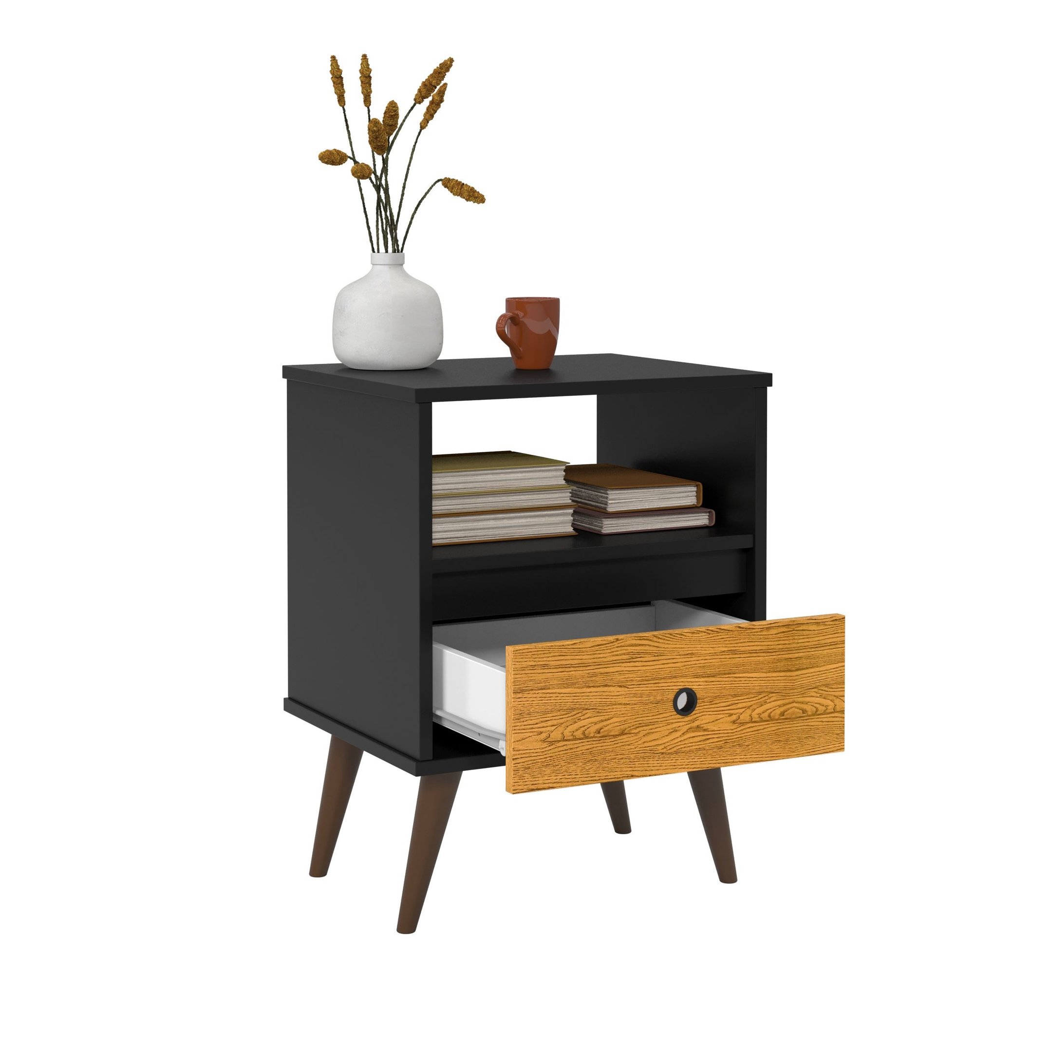 Mesa de Cabeceira Retro Wood New - Preto/Nature - 3