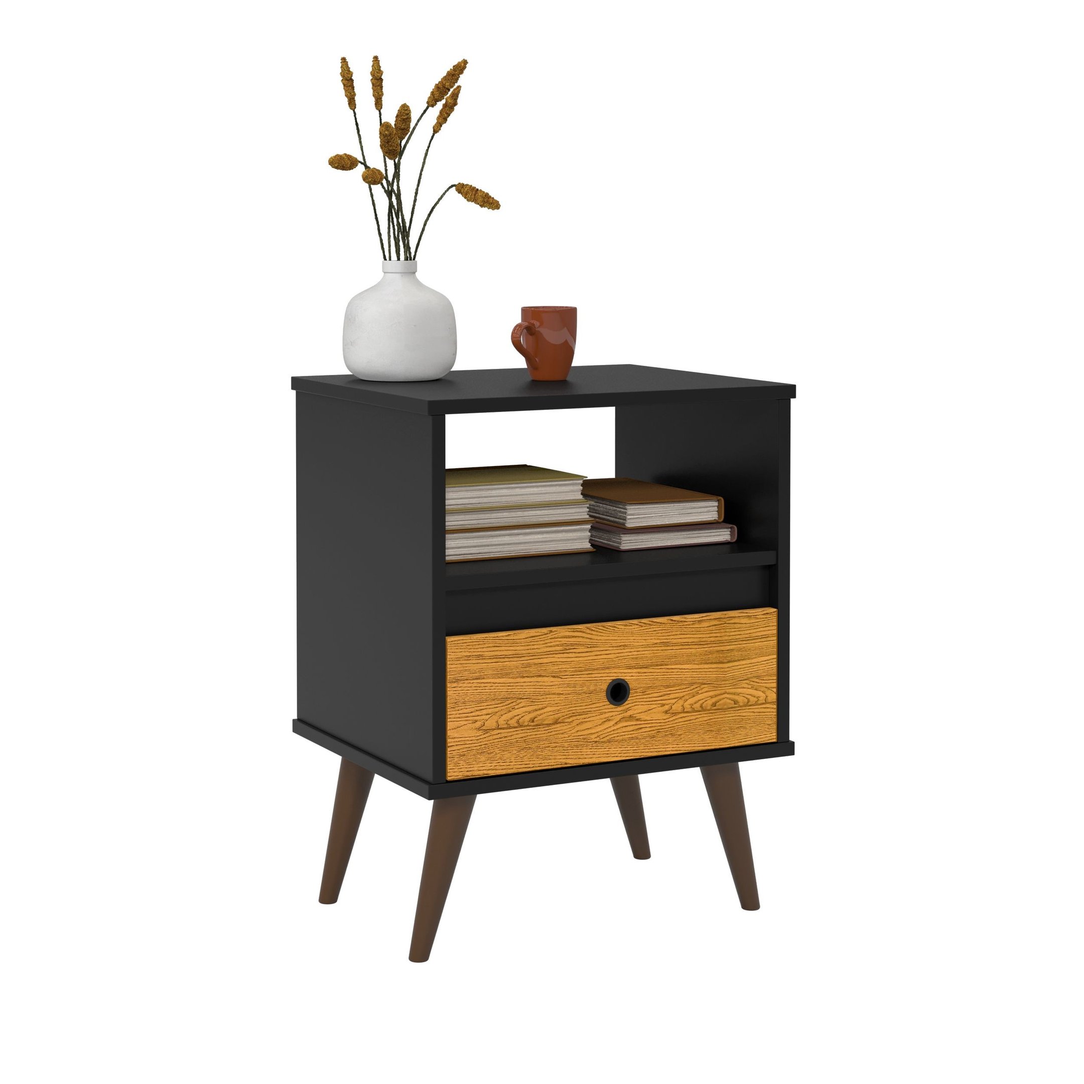 Mesa de Cabeceira Retro Wood New - Preto/Nature - 1