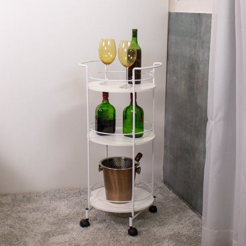 Carrinho de Bebidas Decorativo Circular Branco/Fosco
