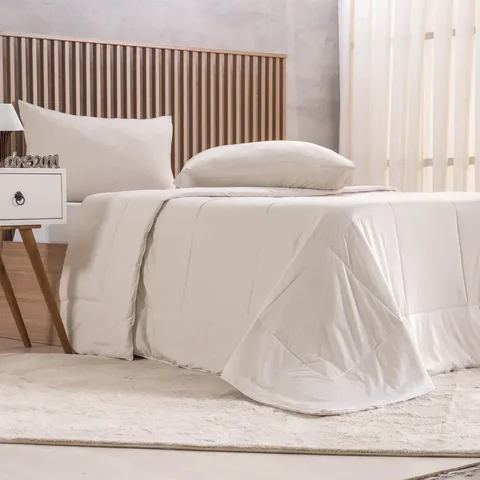 Kit Cama Verão Casal Gelatto Termofresh Edredom e Travesseiros Centeio Claro