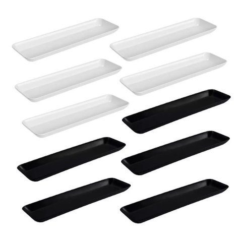 Kit 10 Petisqueiras Prato Porta Petisco Retangulares Grande Preto e Branco