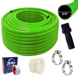 Mangueira 20M Para Bomba D'água 3/4" + Adaptador C/Rosca +  Bucha Redução + Abraçadeira + Veda Rosca
