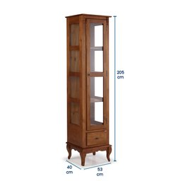 Cristaleira Madeira Maciça 1 Porta Laterais em Vidro 3 Prateleiras 60110 Linz Móveis -Imbuia Glazer - 4