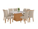 Ver imagem 1 de Conjunto Sala de Jantar Mesa Nevada 130 Tampo Vidro Off White com 8 Cadeiras Rayla - Lopas Amendoa C